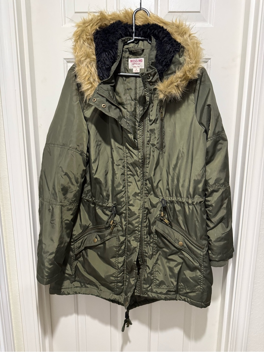 Mossimo Supply Co. Olive Green Parka with Faux Fur Trimmed Hood